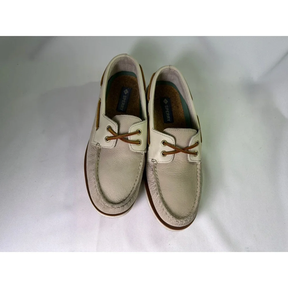 Sperry Top-Sider Authentic Original 2-Eye Boat Shoes Mens Size 8.5 Beige Leather